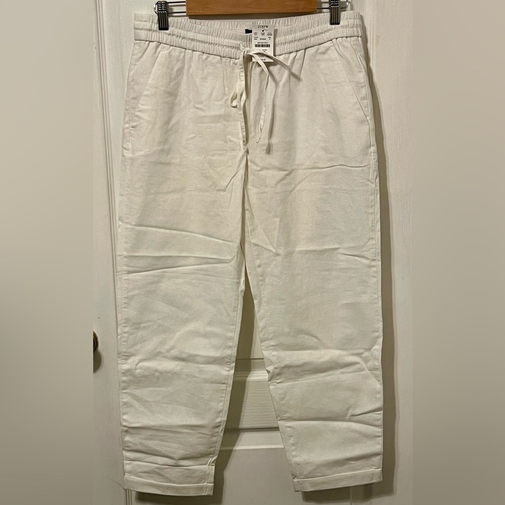 J. Crew Factory White Linen Cotton Drawstring Ankle Pants